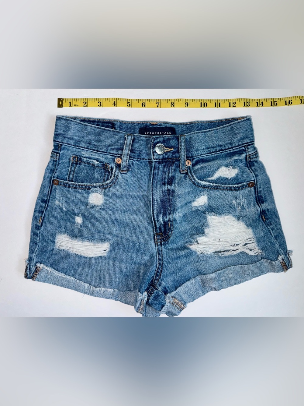 Aeropostale Light Blue Distressed Denim Jean Mom Shorts